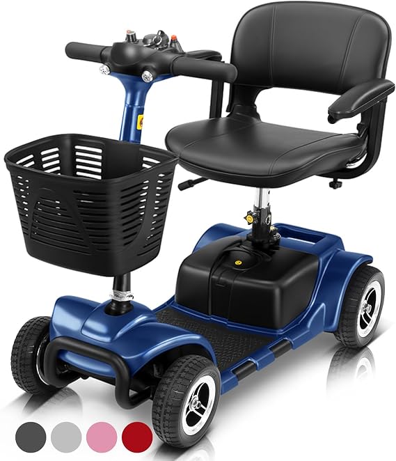 Vive 4 Wheel Mobility Scooter - Electric Powered Wheelchair Device | Compact Heavy Duty Mobile for Travel, Adults, Elderly - Long Range Power Extended Battery with Charger & Basket