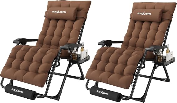 Oversized Zero Gravity Chair Folding Patio Reclining Padded Lounge Chairs | w/Removable Cushion & Headrest, Upgraded Lock & Footrest & Cup Holder, Foldable Recliner for Indoor Outdoor,500LBS Capacity