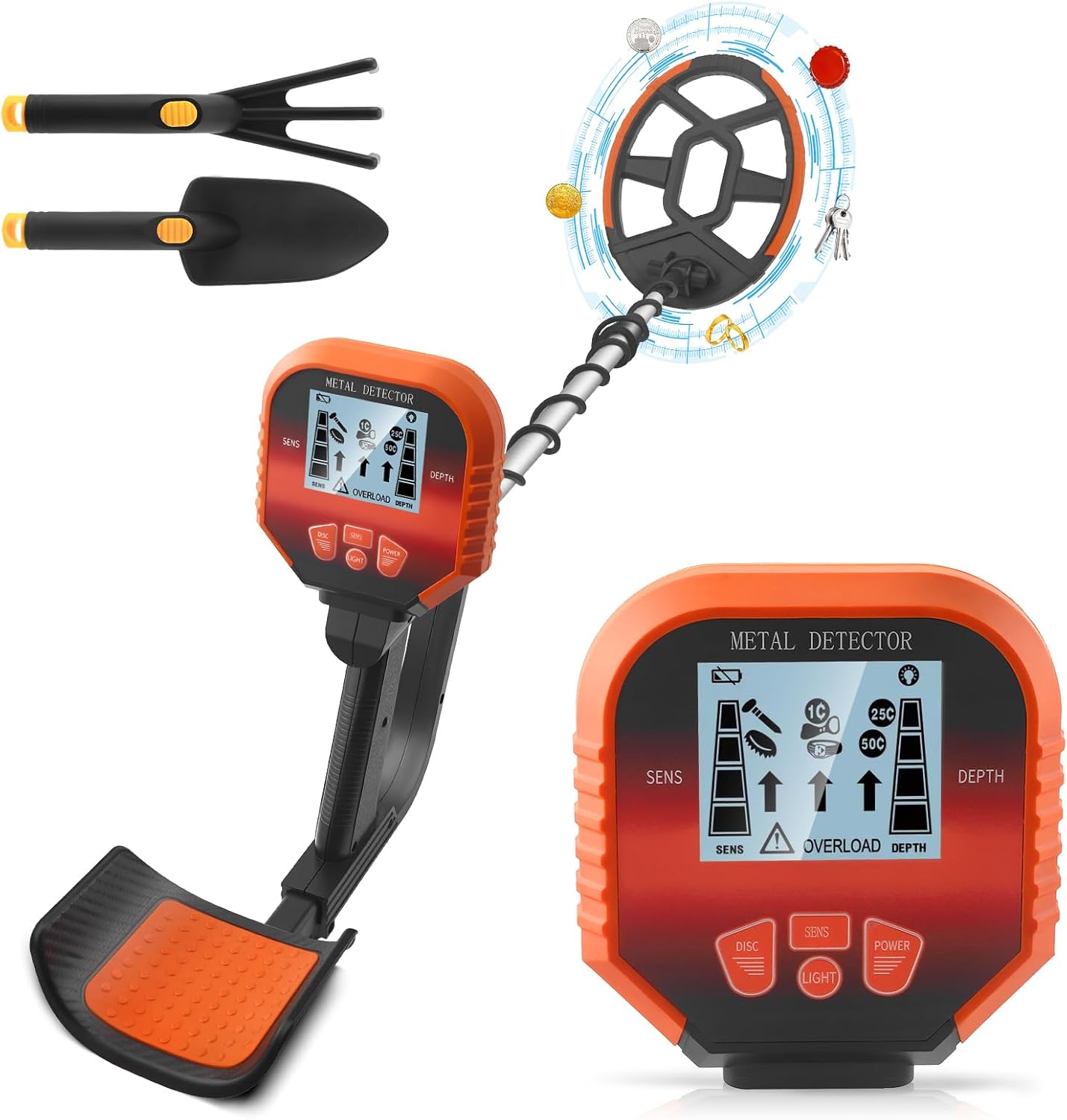 MD4050 Metal Detector for Adults & Kids, Professional High Sensitivity Pinpointer with Waterproof Coil, Adjustable Shaft, LCD Display, 3 Modes, 4 Sensitivity Levels, Backlight(Battery Not Included)