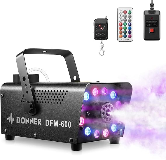 Donner Fog Machine, 600W, 3000CFM, Smoke Machine with 13 LED Light Colors, 1 Wired and 2 Wireless Remote Controls, for Halloween, Wedding, Party and Stage, Indoor Use