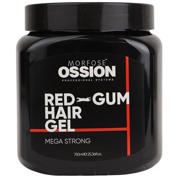 Morfose Ossion Red Gum Hair Gel, Extra Strong Hold Hair Styling Gel for Men, Long-Lasting Control & Shine, Flake-Free, Non-Sticky Formula Professional Barber Quality, 25.36 Fl oz