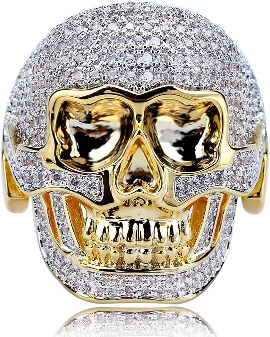 Iced Out Personality Retro Skull Domineering Ring 18K Gold Plated Bling CZ Simulated Diamond Hip Hop Ring for Men