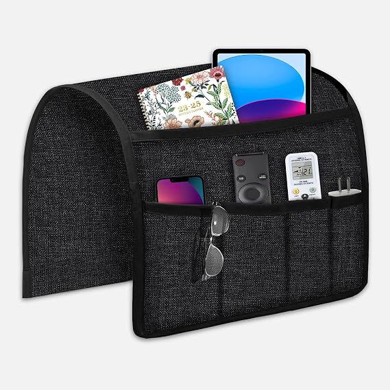 Joywell Sofa Armrest Organizer, Remote Control Holder for Recliner Couch, Couch Caddy Armchair Armrest Organizer Sofa Arm Chair Caddy with 5 Pockets for Magazine, Tablet, Phone, iPad, Black
