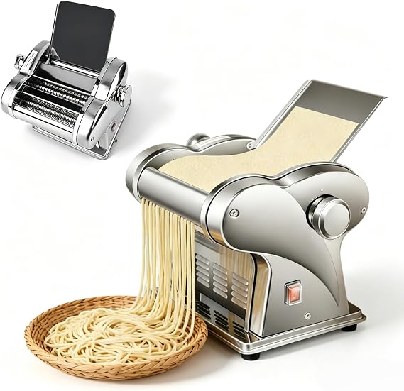 110V Electric Pasta Maker Machine, 135W Commercial Dough Roller Maker, 410 Stainless Steel Automatic Noodle Making Pasta Maker for Dumpling Wrappers, Etc