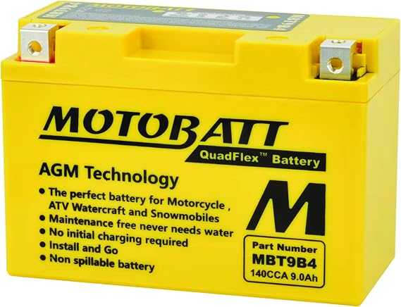 MotoBatt DB Electrical MBT9B4 New Battery For Motobatt 9Ah, Yam-R7 1999, Tx660X, R, Z (Eu) 04-13, Mt-03 06-13, Yzf-R6, R6S 01-09, Yp400 Majesty 04-14, Yfm70R Raptor 06-14 CT9B4 YT9B-BS