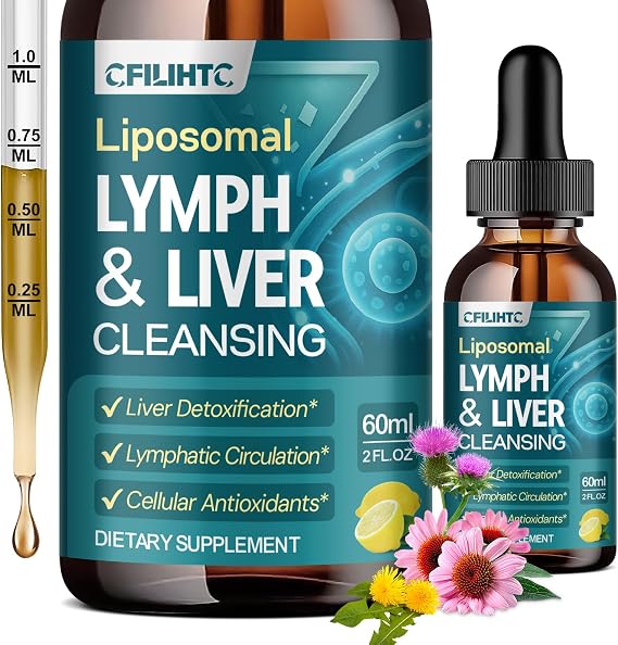 Liposomal Lymphatic Drainage Drops - 21 in 1 Liver Cleanse Detox & Repair with Milk Thistle, Echinacea, Burdock Root, Liposomal Glutathione, Vitamin Complex ''Lymph-Liver'' Gut & Metabolic Health