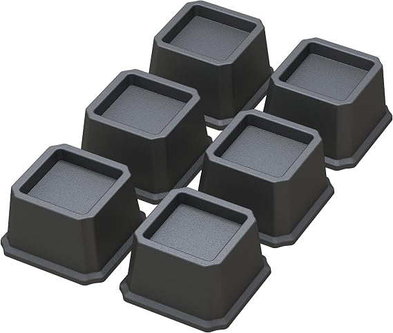 Bed Risers 2 Inch Heavy Duty Bed Elevators, Set of 6 Lifts Up 2000 lbs Furniture Riser for Sofa and Table, Black