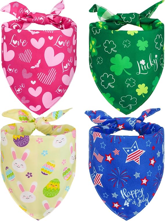 4 Pcs Holiday Dog Bandanas 4th of July Dog Bandanas Patriotic Red White and Blue Triangle Scarf Pet Bibs Handkerchief for Large Dogs Festival Costume
