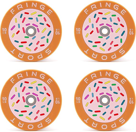 FringeSport Fringe Sport Donut or Pizza 10lb Bumper Plate Drink Coaster Set, Set of 4 Donut or Pizza Weight Plate Coasters, Novelty Sports Gift for Weightlifters, Crossfitters, Athletes