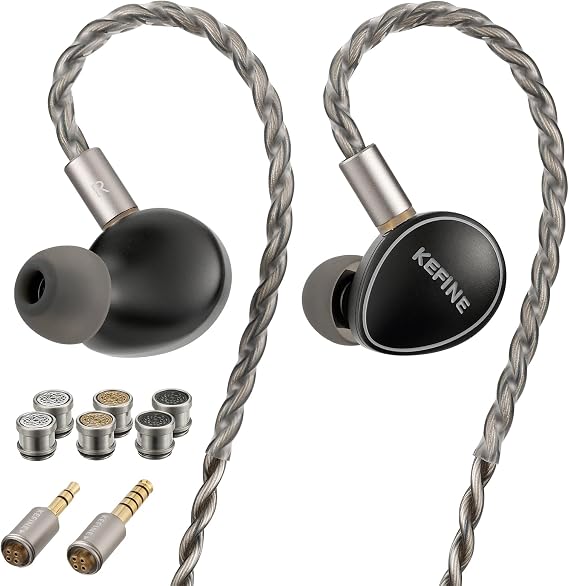 Quatio Hi-Fi 2DD+2BA Hybrid Driver in-Ear Monitors, High-Performance IEM Earphones with 3 Pairs Interchangeable Tuning Nozzles, 392-Core Silver-Plated Cable with 3.5mm&4.4mm Modular Plugs