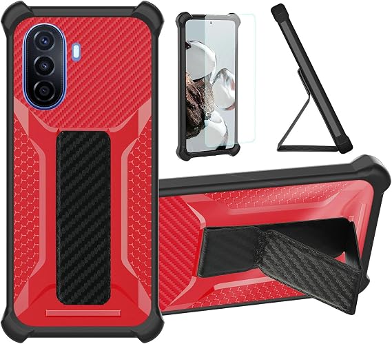 bojioderf Case Compatible for Huawei Nova Y70 Plus Phone Case Cover [with Tempered Glass Screen Protector] Hybrid Case [Folding Support Magnetic] [Frosted Anti-Fingerprint] Red