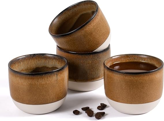 Set of 4 Enamelled Ceramic Espresso Cups for Nespresso Machine (Brown)