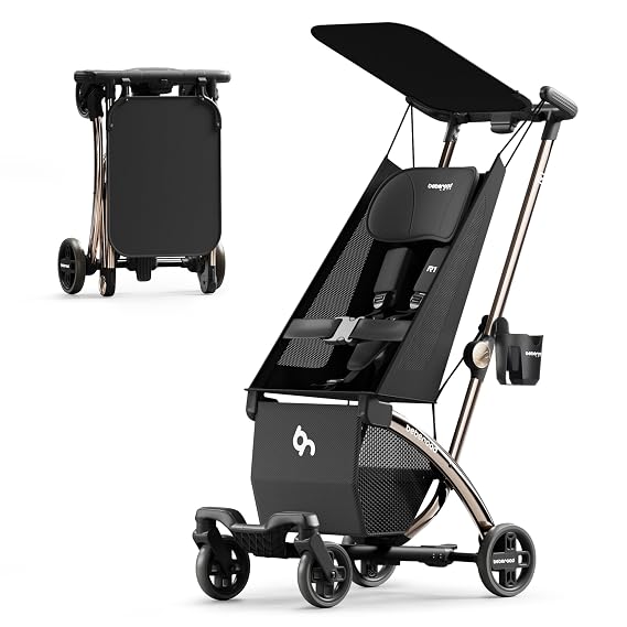 Beberoad Love R1 Auto-Fold Ultra Lightweight Travel Stroller for Airplane | Small Compact Stroller for Babies and Toddlers Aged 6- 11.5 lbs, Can Combine into a Double Stroller, Black