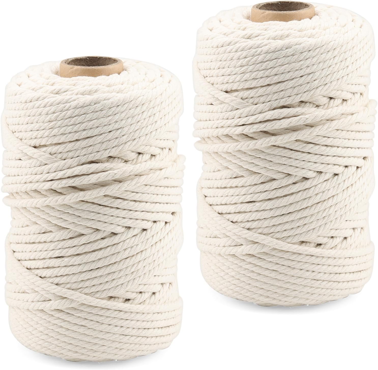 MANCHAP 2 Rolls 5mm x 100m Macrame Cord, 200m656 Feet 4-Strand Natural Macrame Cotton Cord Rope for Knitting, Gift Wrapping, Wedding Decorations