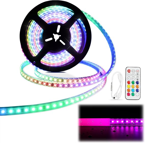 Muzata 16.4ft(5m) 96LEDs/m High Density 10mm-Wide RGB LED Strip Lights AC1T | Waterproof Design, DC12V, Power Adapter NOT Included, Fits Muzata LED Channel U108 U116, Spotless Neon Lighting Effect