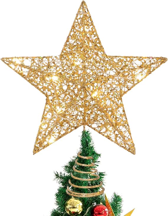 STOBOK Christmas Tree Topper,Christmas Decorations Colorful Lighted Xmas Tree Star for Christmas Tree Ornament Party Decoration(12 Inch,Golden)