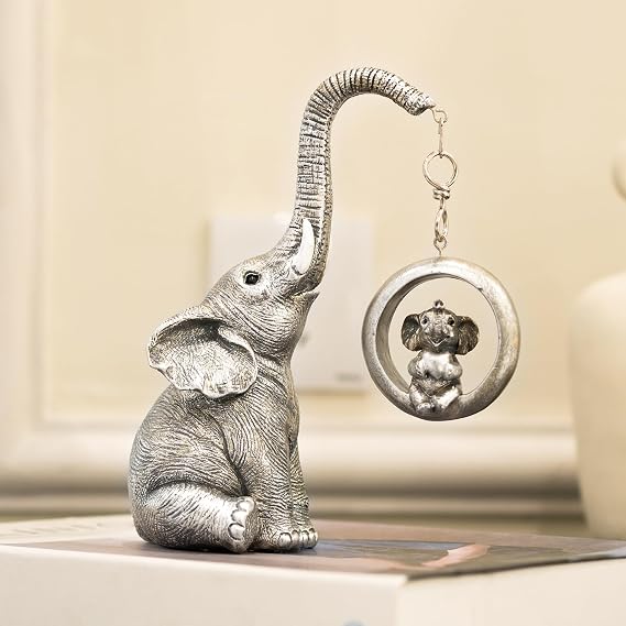 Elephant Statue For Home Decor.Silver Elephant Decor For Living Room,Office,Shelf Decorations.Elephant Gifts For Women,Mom.Elephant Figurines Bring Good Luck,Love.Elephant Table Centerpiece Ornaments.