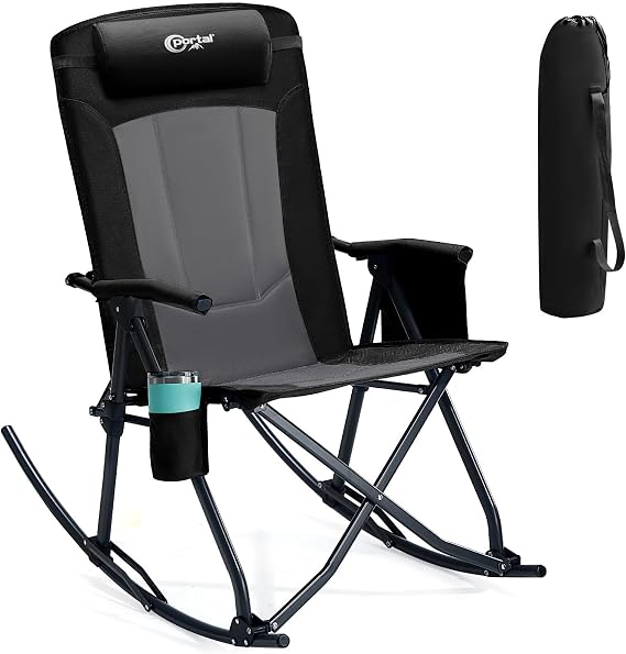 Portal Oversized Folding Rocking Camping Chair Portable 400 lbs Black