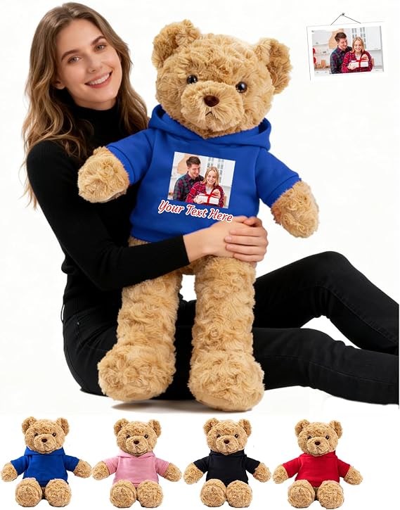 Personalised Giant Teddy Bear 1.7 Ft 20 inch to 4 Ft 48 inch as Personalised Gifts for Her Him, Big Teddy Bear Stuffed Animal Plush Toy with Text Photo for Birthday Valentines Christmas
