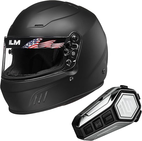 ILM Snell SA2020 Full Face Auto Car Racing Helmets Model 760 (Matte Black, 2XL) and Bluetooth Headset with Hi-Fi System