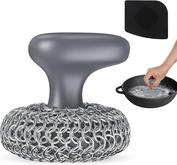 Cast Iron Scrubber Dish Scrub Brush 316 Chainmail Scrubber for Cast Iron