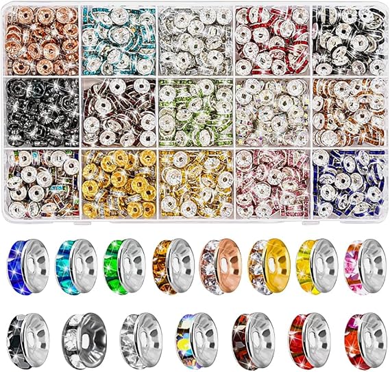 FSSTUD 900 Pcs 8mm Multicolor Rondelle Spacer Beads Rhinestone Bead Spacers 15 Colors Crystal Beads Rondelle Craft Loose Beads Round Charm Beads for Jewelry Making