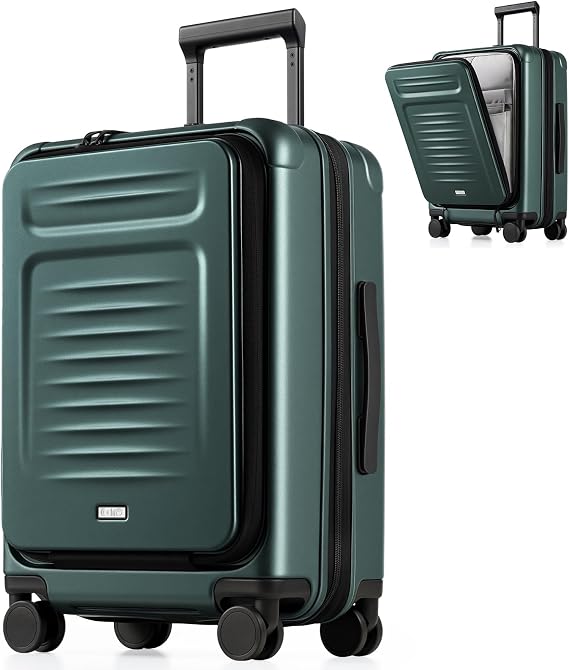 Coolife Expandable Luggage with TSA Lock Carry On Green | Front Pocket with Laptop Compartment,22x14x9 Airline Approved,Durable Hardshell Suitcases,Reinforced Bottom Groove