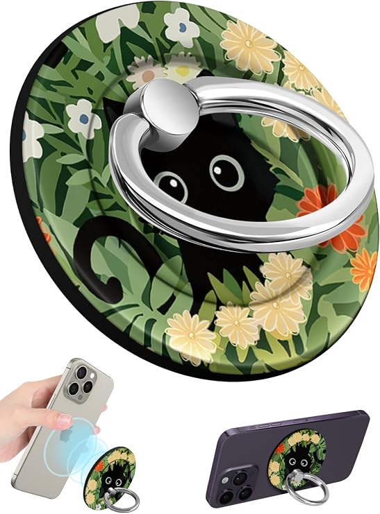 Lotadilo Magnetic Phone Ring Holder, Cute Phone Grip Stand, Black Cat