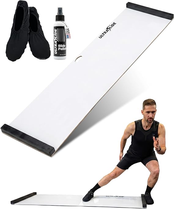 Slide Board Exercise Trainer for Hockey, Agility, Home Gym - Premium USA-Made Slide Board with Booties & Slide Polish