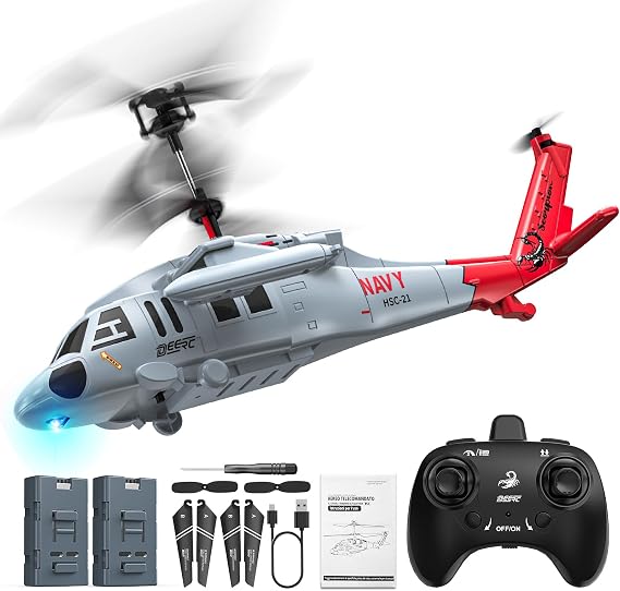 DEERC Black Hawk RC Helicopter,2.4GHz Remote Control Helicopter with 2 Batteries,26 Mins Flight,Indoor Helicopter Toy for Kids Adults,One-Key Take off,LED Light,Altitude Hold,Flying Gift for Boys 8-12
