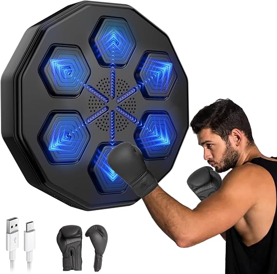 Music Boxing Machine - Smart Wall-Mounted Boxing Trainer with 9 Modes & Speeds, Bluetooth Music, LED Display, Gloves & USB Cable for Professional Training & Fitness - Black