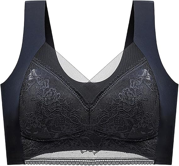 Bra, Push-Up Lace Bra, Posture Correction Bra, Women's Push-Up Lace Push-Up Bra (Black,3L)