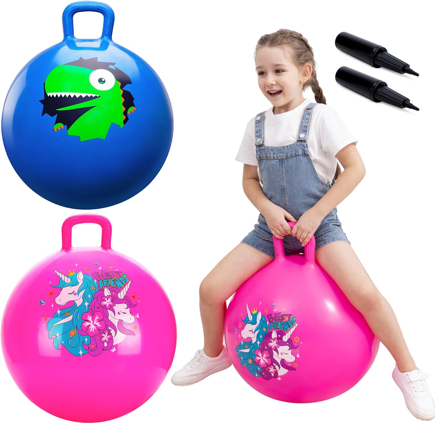 U&C Planet 2 Pack of Space Hoppers Hopperballs with Handle Hopper Toys for Kids Age 3-8 Garden Game Indoor & Outdoor Play Gifts for Children
