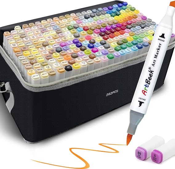 ArtBeek 262 Colors Alcohol Markers Brush Tip, Markers for Adult Coloring Books No Bleeding, Art Marker Adult (262)