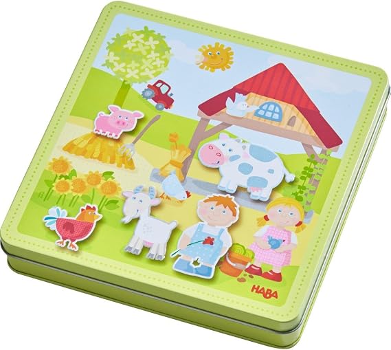 HABA Peter and Pauline Farm Animal Magnetic Activity Set, Toddler Busy Board & Toddler Car Activities with 4 Background Scenes for Travel & Learning Fun for Ages 3+