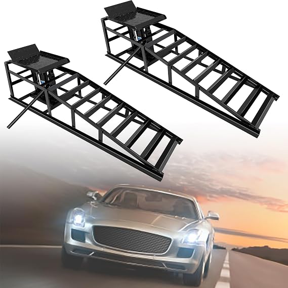 Hydraulic Car Ramps 2-Pack 5T Heavy Duty Portable for Oil Changes Tire Maintenance and Auto Repairs Suitable for Low Clearance Cars Trucks & SUVs (Black, 45.3" L x 10.2" W x 15" H)
