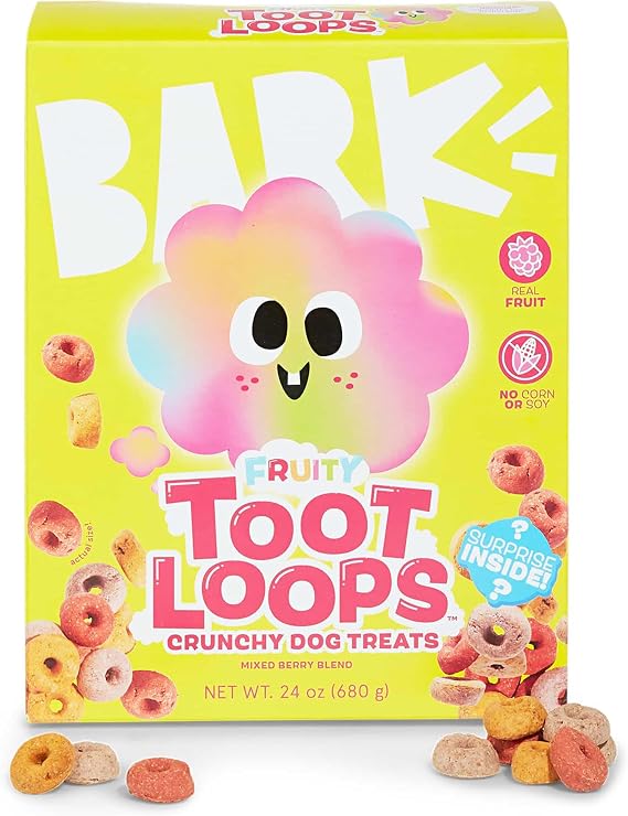 BarkBox Fruity Toot Loops Crunchy Dog Treats - 24 oz Box | Mixed Berry Blend with Real Fruit and Nutritious Grains - No Artificial Preservatives, Corn, or Soy