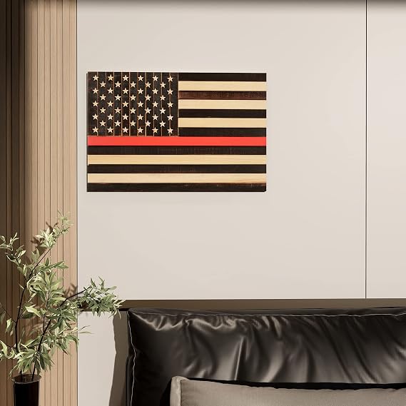 CONSDAN Wooden American Flag Wall Art, Handcrafted USA Hardwood, Rustic, 24"x16"