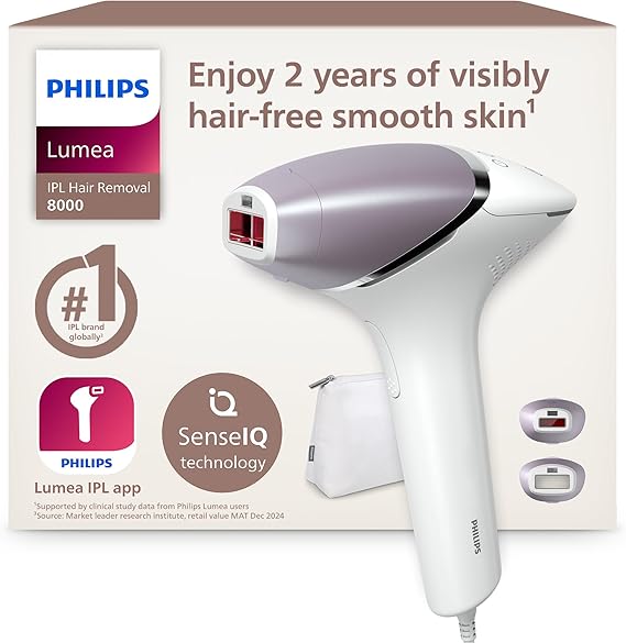 Philips Lumea 8000 Series, IPL Hair Removal Device, Laser Hair Removal Alternative, SenseIQ Technology, 2 Attachments for Body and Face, Model BRI944/00