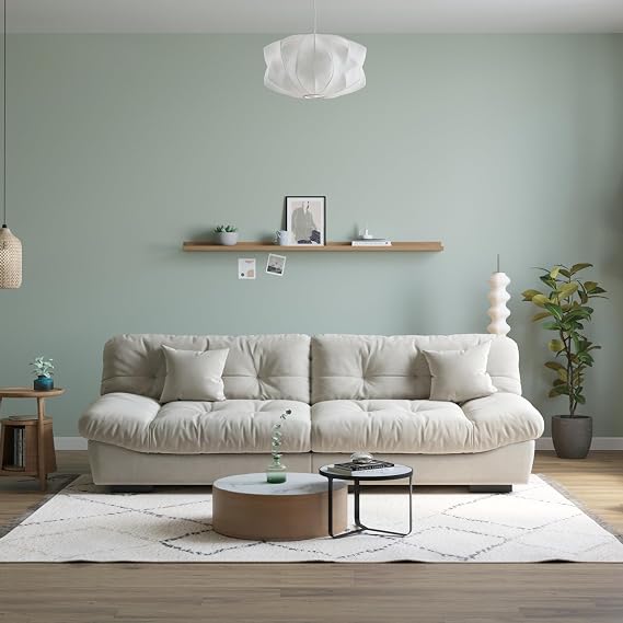 JACH 105" Oversized Deep Sectional Couch, Minimalist Love Seat Couches, Sectional Sofas with Thick Cushion, Comfy Corduroy Sofa with Two Pillows for Living Room/Apartment (Beige)