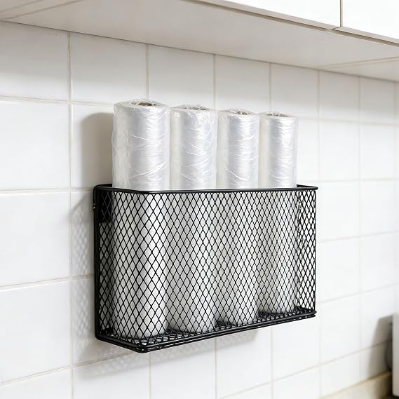 1 PcsKitchen Cabinet Door Storage Box, Kitchen Cupboard Organisers, Self-Adhesive Metal Wall Mounted Kitchen Storage Boxes for Cabinet Cupboard Bathroom Fridge Organizer(24x15x7.5cm)