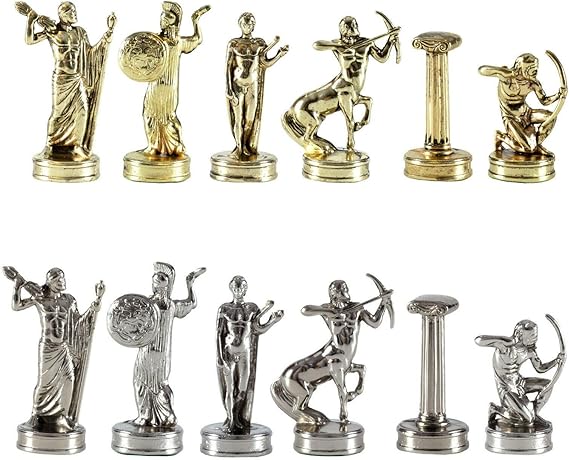 Manopoulos Hercules Chess Set - Brass&Nickel - Without Chess Board