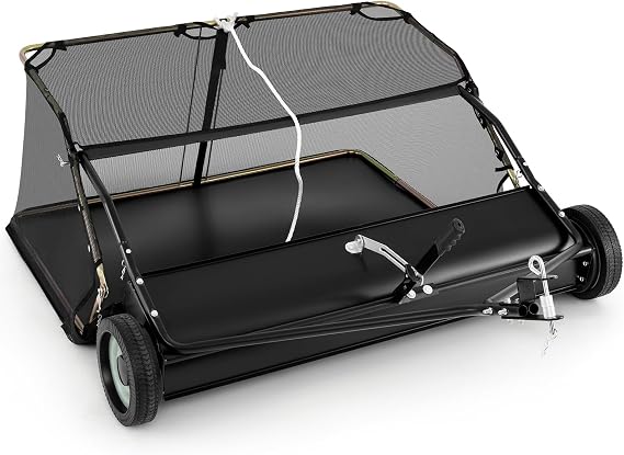 Goplus 48" Lawn Sweeper Tow Behind, Yard Sweeper w/27Cu.FT Large-Capacity Hopper Bag, Dumping Rope, Adjustable Sweeping Height, Leaf Grass Collector, Fit Tractor/ATV/UTV, Pull Behind Lawn Sweeper