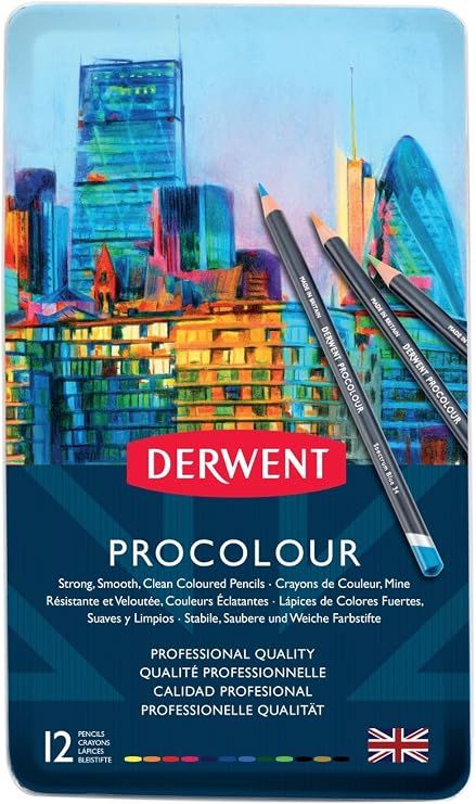 Derwent Colored Pencils, Procolour Pencils, Drawing, Art, Metal Tin, 12 Count (2302505)