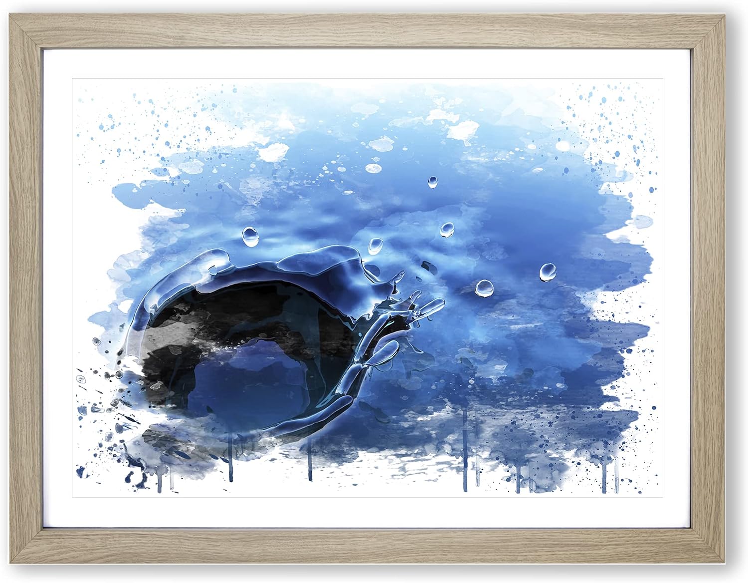 Water Drops V3 Modern Framed Wall Art Print, Ready to Hang Picture for Living Room Bedroom Home Office Décor, Oak A2 (64 x 46 cm)