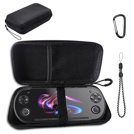 YAJOJO Carrying Case for Retroid Pocket 6 Handheld Game Console with Lanyard & Carabiner,Hard Shell Cover with Pocket for Retroid Pocket 6 & Accessories ,Shockproof(Black)