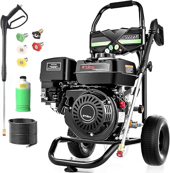 4200 PSI Gas Pressure Washer, 4.0 Max GPM 212CC 7HP Commercial Gas Power Washer, Spray Gun and Wand, 5 Nozzle Set, for Cars/Fences/Driveways/Homes/Patios/Furniture