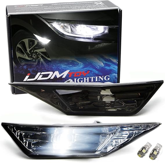 iJDMTOY JDM Smoked Lens White LED Bulb Front Side Marker Light Kit Compatible With 2016-21 Honda Civic Sedan/Coupe/Hatchback, Replace OEM Amber Sidemarker Lamps