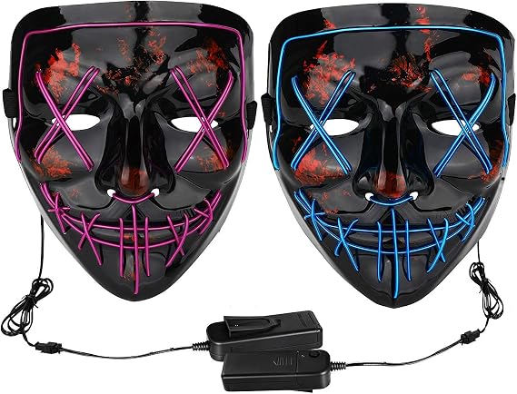 Poptrend Halloween Mask LED Light up Mask Blue Bundle with Purple for Festival Cosplay Halloween Costume Masquerade Parties