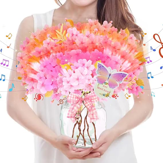 Musical Get Well Card for Women, Pop Up Cherry Blossom Card with Music and Light, Thinking of You for Speedy Surgery Recovery, Get Well Gift for Women, Mom, Daughter, Sister, Friend, Patient, Colleague, Boss, Dad